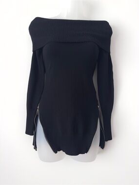 guess off the shoulder zip side black sweater